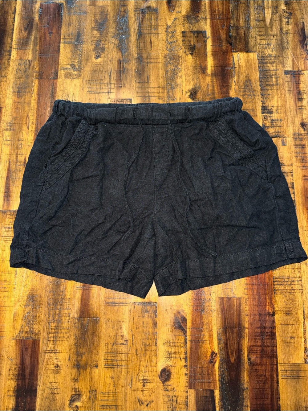 🌵BRIGGS black Linen-blend drawstring shorts. Women's S summer lightweight beach